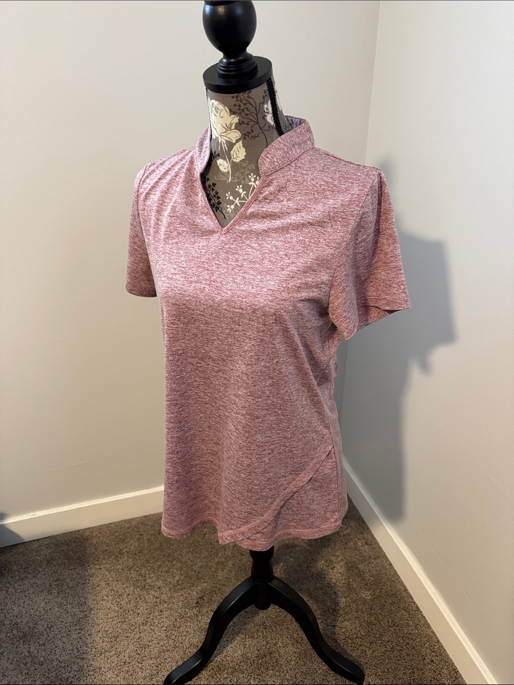 Women's Heathered Pink V-Neck Performance Top